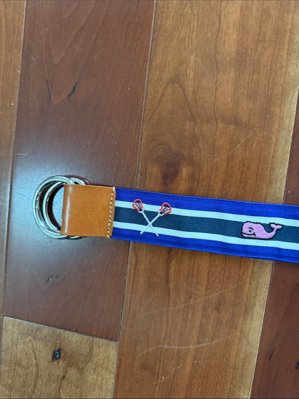 Vineyard Vines Navy & Royal Blue Whale Stripe Belt with Leather Trim
